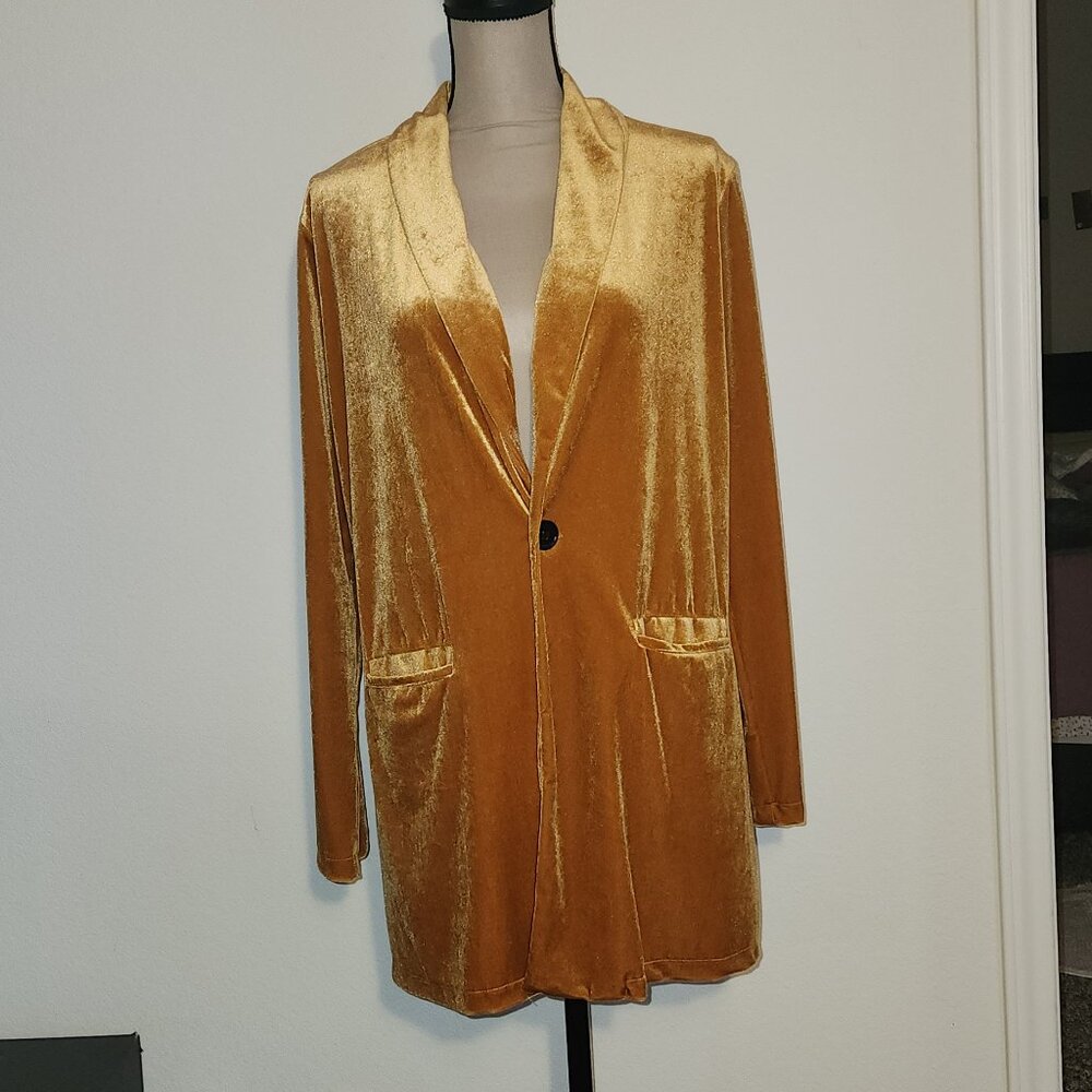 Stunning Gold/Mustard Velvet Blazer – Size M – Festive Holiday